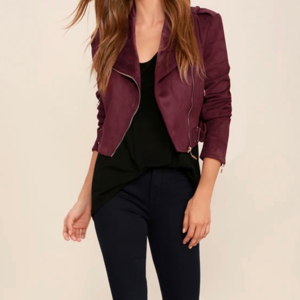Soft Burgundy Vegan Suede Moto Jacket
